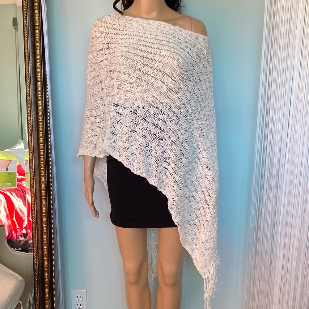 Lightweight Cream Knit Poncho Shrug